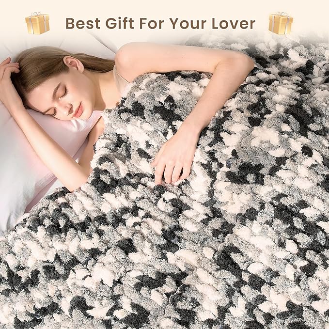 L'AGRATY Chunky Knit Blanket Throw: 50''x60'' Chenille Chunky Knitted Throw Blankets for Bed Couch - Handmade Thick Cable Knit Blanket - Large Crochet Rope Blankets for Home Decor