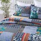 Yvooxny California King Quilt Set Reversible Lightweight Bohemian Paisley Patchwork Cotton Quilted Bedspread Coverlet Set 3-Piece Quilt Set with Pillowcases for All Seasons, 118 x 110 Inches