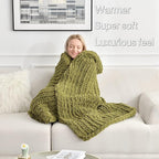 Maetoow Tighter Version Chenille Chunky Knit Blanket Throw 50×60 Inch, Handmade Warm & Cozy Blanket Couch, Bed, Home Decor, Soft Fleece Banket, Boho Thick Blankets and Giant Yarn Throws，Olive Green