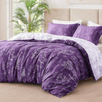 Love's cabin Dark Purple Full Comforter Set - Full Size Comforter Set, 3 Pieces Cute Floral Bedding Sets for All Seasons,1 Soft Reversible Botanical Flowers Comforter and 2 Pillow Shams