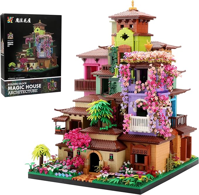 Architecture Cherry Blossom Villa Tree House Micro Building Blocks Set for Adults 14+ 7080PCS, Flower House Creative Collectible Models