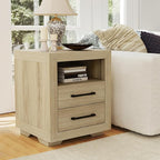 Hazel 2 Drawers End Table, 21" Side Table with Open Storage Shelf, Solid Modern Rustic Nightstand for Bedroom, Living Room or Home Offices