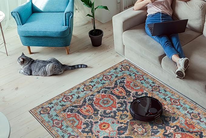 Keen Home Design 8x10 Rug - Machine Washable Area Rug with Non-Slip Backing, Ideal for Living Room, Dining Room, Bedroom - Vintage, Easy Clean, Durable, Low Pile Rug - (8' x 10')