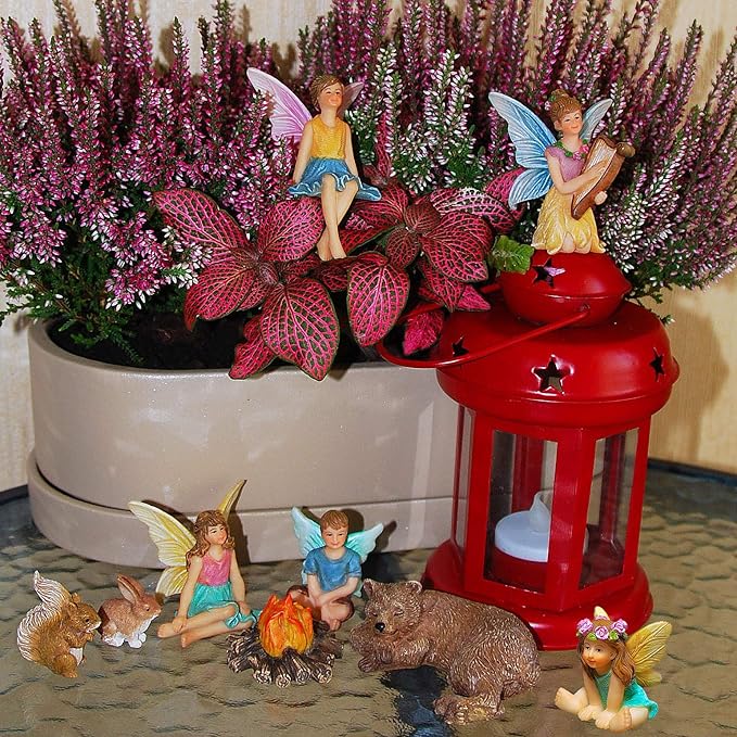 Mood Lab Fairy Garden - Miniature Fairies Figurines Accessories - Camping Kit of 9 pcs - Set for Outdoor or House Decor