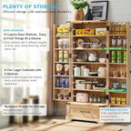 72" Tall Rattan Kitchen Pantry Cabinet with Drawer, Boho Storage Cabinet with 2 Rattan Doors and Shelves, Versatile Large Cabinet for Dining Room, Bathroom, Living Room, Laudry, Natural Oak