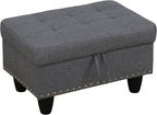 Ottoman Rectangular Storage Ottoman Bench, Flannel Footrest Stool Footstool with Lid for Living Room, Bedroom, Entryway, Light Gray, 28.5"x19"x17.5"