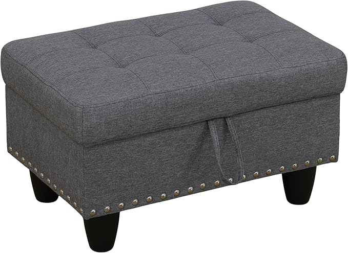 Ottoman Rectangular Storage Ottoman Bench, Flannel Footrest Stool Footstool with Lid for Living Room, Bedroom, Entryway, Light Gray, 28.5"x19"x17.5"