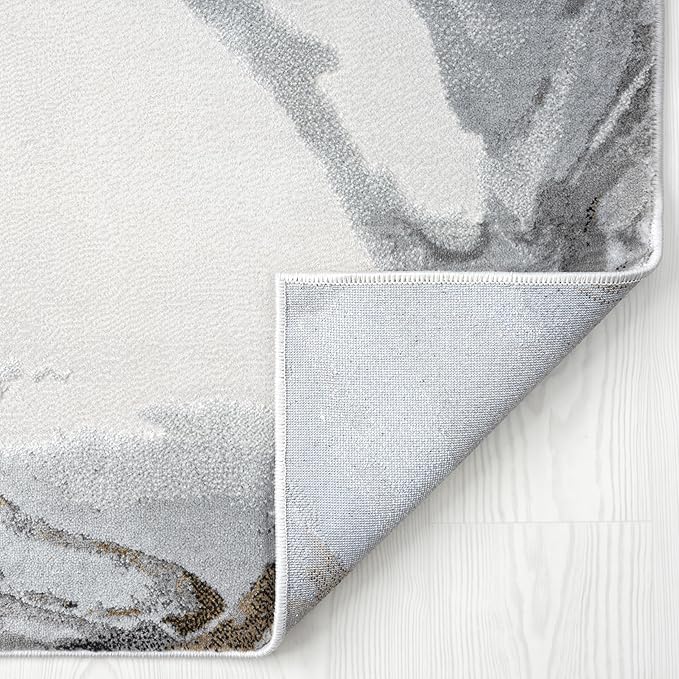 Abani Regal Collection Area Rug - Abstract Dark Grey Cracked Stone Design - 6' x 9' - Washable - for Living Room, Bedroom & Office