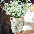 Enra Vintage vase with Handle,Blue and White Ceramic Decorative Flower vase, Chinoiserie Floral Vase,Large Rustic Vases for Home Decors, Living Room, Bookshelf, Office,7.8 in