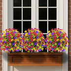 22.8" Set of 2 Fall Artificial Boxwood Topiary Ball with Spikes,UV Resistant Fake Outdoor shrubs with Violet Flowers, Realistic Faux Plants Bushes for Garden Front Porch Yard Patio Decor(Mixcolors)