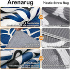 Indoor Outdoor Area Rug Washable Multicolored Patio Rug Tropical Botanical Modern Floral Indoor Outdoor Carpet Blue White Rug Non Slip for Patio, Deck, Backyard, Porch (8x10)