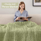 Chunky Knit Throw Blanket, 40''*50'' Knitted Throw Chenille Yarn for Bed Couch, Handmade Light Green Crochet Big Thick Blanket, Machine Washable Cute Comfy Blanket for Home Decor