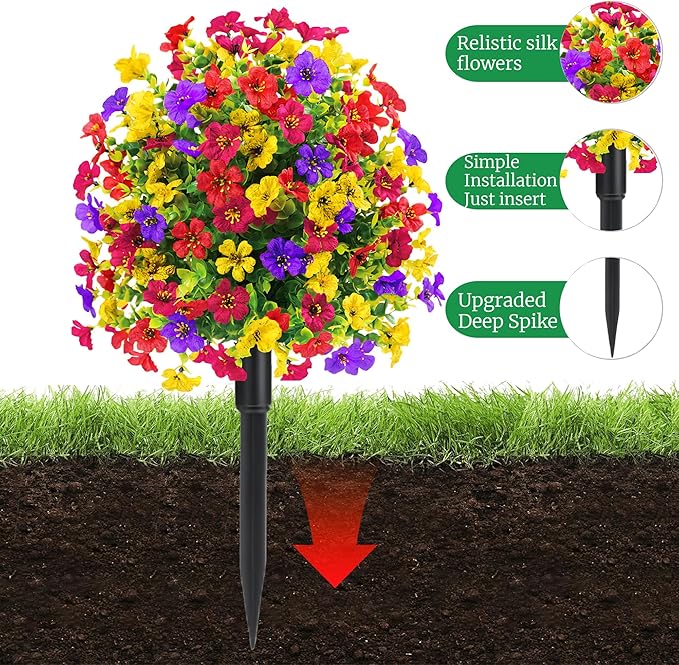 22.8" Set of 2 Fall Artificial Boxwood Topiary Ball with Spikes,UV Resistant Fake Outdoor shrubs with Violet Flowers, Realistic Faux Plants Bushes for Garden Front Porch Yard Patio Decor(Mixcolors)