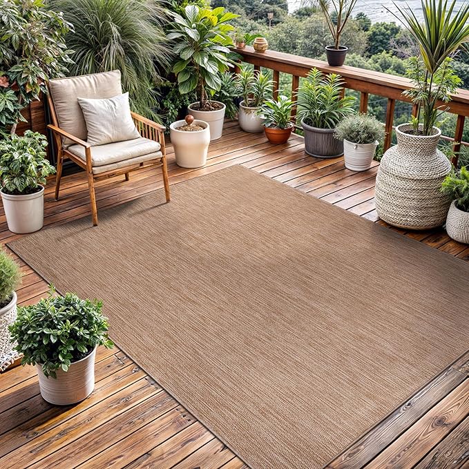 Washable Indoor Outdoor Rug 6x9 Weather Resistant Area Rugs Modern Solid Jute Rug for Porch Deck Balcony Backyard Patio Outside Carpet (6 X 9 Jute Beige)