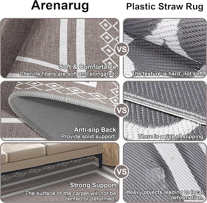 Outdoor Patio Rug, Outside Rectangular Carpet, Moroccan Geometric Rugs, Washable Large Indoor Outdoor Rug 8x10 Mats for RV, Picnic, Backyard, Deck, Balcony, Porch, Beach