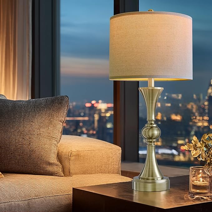 28" Table Lamps for Living Room Set of 2, Bedroom Lamps with USB A+C Ports, Modern Table Lamp,Desk Lamp, Lamps for Night Stands(Antique Bronze,No Bulbs Included)