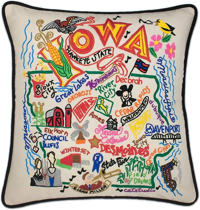 Catstudio Iowa Embroidered Decorative Throw Pillow
