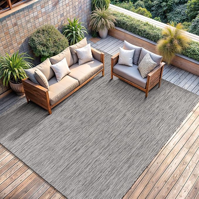 CAMILSON Outdoor Rug 5x7 Modern Area Rugs for Indoor and Outdoor Patios and Porches - Waterproof, Washable, Non-Shedding, Easy-to-Clean Outside Carpet (5 x 7, Solid - Silver Gray)