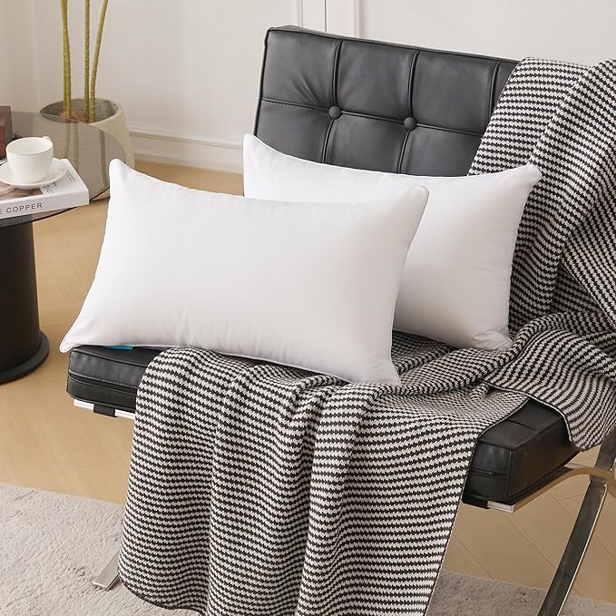 Oubonun 16 x 24 Pillow Inserts (Set of 2) - Lumbar Pillow with 100% Cotton Cover - Rectangle Square Interior Sofa Pillow Inserts - Decorative Pillow Insert Pair - White Couch Pillow