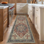 GENIMO 2'6''x14 Runner Rugs for Hallway, Machine Washable Non Slip Vintage Retro Rugs, Low Pile Lightweight Soft Print Rug for enrtyway, Corridor, Home Office, Kitchen, Bordeaux