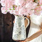 Enra Blue and White vase with Handle,12.2 inch Ceramic Vintage Decorative Flower Pitcher vase, Chinoiserie Floral Vase,Large Rustic Vases for Home Decors, Living Room, Bookshelf, Office