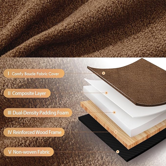 ONEVOG 21" Dark Brown Modern Ottoman, Square Fuzzy Couch Sherpa Pouf Ottoman, Tufted Fluffy Boucle Fabric Foot Stools, Upholsered Footrest & Coffee Table for Living Room Bedroom, Cute Pouf Home Decor