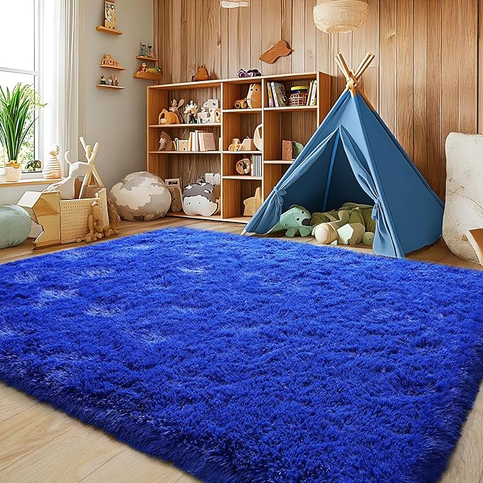 Soft Plush Shag Rug 5x7, Ultra Fluffy Rug for Living Room Bedroom, Non-Slip Fuzzy Large Area Rug for Living Room, Carpet for Girl Boy Kids, Modern Indoor Home Decor Aesthetic, Bright Blue