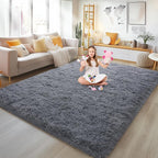 Soft Plush Shag Rug 5x7, Ultra Fluffy Rug for Living Room Bedroom, Non-Slip Fuzzy Large Area Rug for Living Room, Carpet for Girl Boy Kids, Modern Indoor Home Decor Aesthetic, Dark Grey