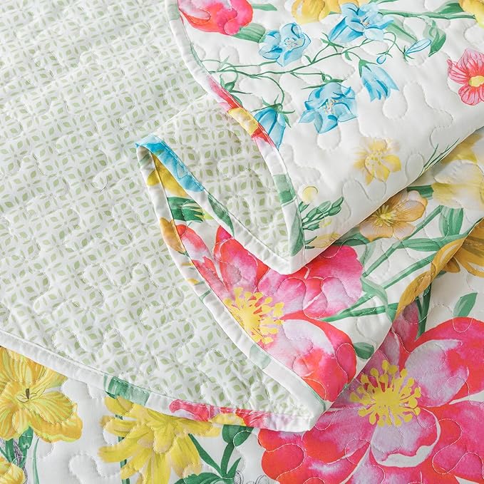 Travan Floral Quilt Queen Quilt Set, Ultra Soft Reversible Microfiber Queen Quilt Bedding Set with 1 Quilt Set and 2 Shams Yellow Flower Coverlet Set for All Season, Coreopsis-Yellow, King