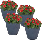 Sunnydaze 20-Inch Anjelica Large Plastic Pot for Plants - Outdoor Polyresin Round Planter with Drillable Drainage Holes - Slate - 4pk