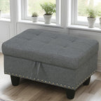 Ottoman Rectangular Storage Ottoman Bench, Flannel Footrest Stool Footstool with Lid for Living Room, Bedroom, Entryway, Light Gray, 28.5"x19"x17.5"