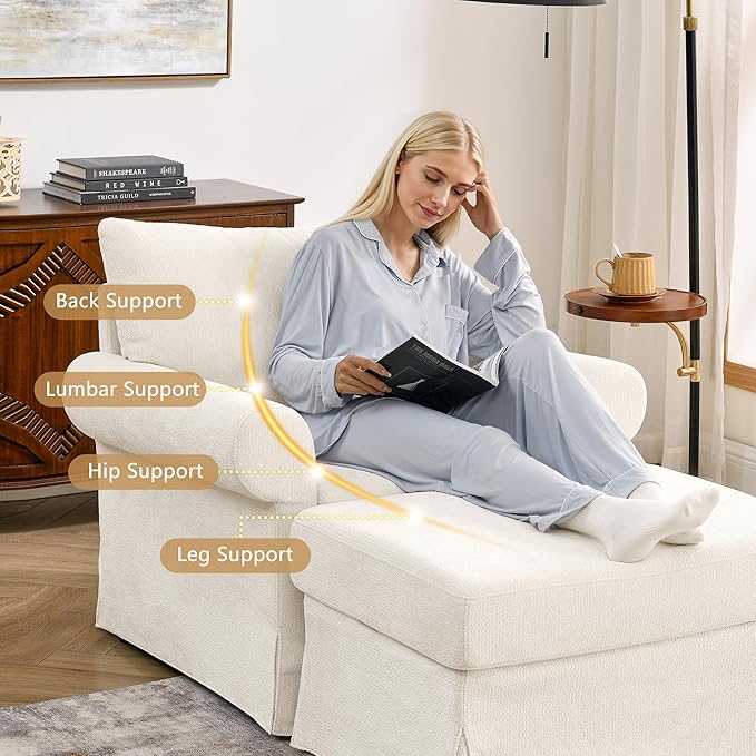 35.82” Accent Chair with Ottoman Upholstered Living Room Chairs for Reading Chair with Chaise Lounge Chairs Indoor, Comfortable Armchair for Bedroom (Beige, 35.82")