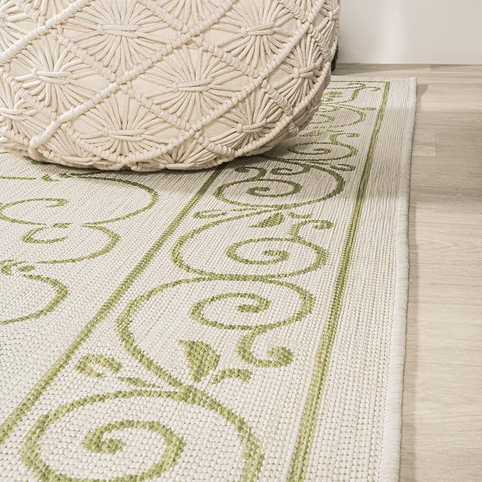 JONATHAN Y Vintage Filigree Indoor Outdoor Area Rug 8X10 Cream/Green, Charleston Textured Weave for Backyard, Patio, Porch, Easy-Cleaning, High Traffic, Pet-Friendly, Non-Shedding (SMB106I-8)