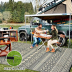 GAOMON Outdoor Rugs Patio Camping Waterproof Rug 6'x9' Plastic Straw Patio Rug Portable for Campers, Outside RVs Mat for Patios Clearance, Backyard Porch, Balcony, Black/Coffee(Bohemia)