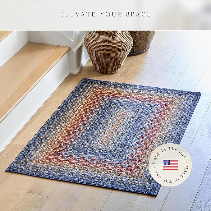 Maples Rugs Marion Bohemian Braided Design Print Area Rug – Made in USA – Washable, Non Slip Indoor Carpet for Entryway, Foyer, Kitchen, and Bathroom, 46" x 30", Multi-Color