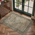 GENIMO 2x3 Area Rugs for Living Room, Machine Washable Non Slip Vintage Rugs, Low Pile Lightweight Chenille Print Rug for Bedroom, Dining Room, Home Office, Warm Taupe