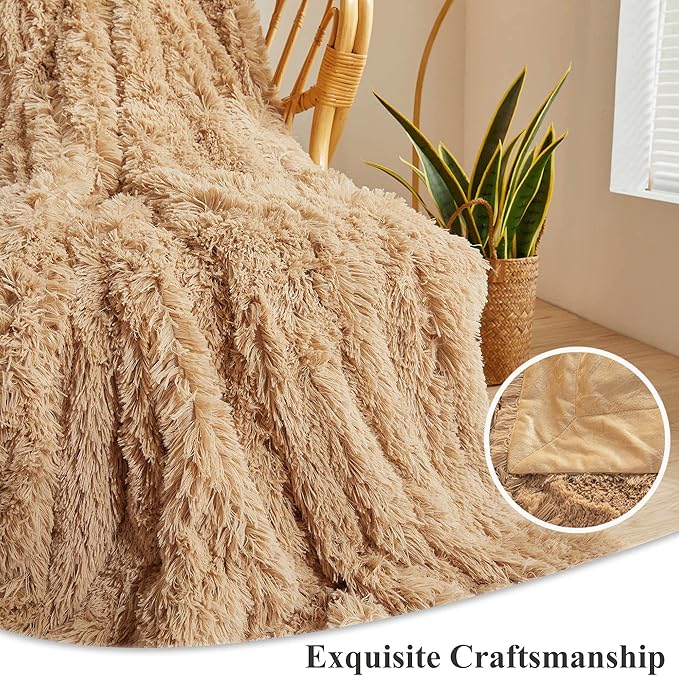XeGe Plush Faux Fur Throw Blanket, Camel Luxurious 50x60 Shaggy Furry Blanket, Fluffy Microfiber Velvet Couch Throw, Ultra Soft Fuzzy Office Throw, Winter Fall Lap Blanket for Sofa Bed Camel