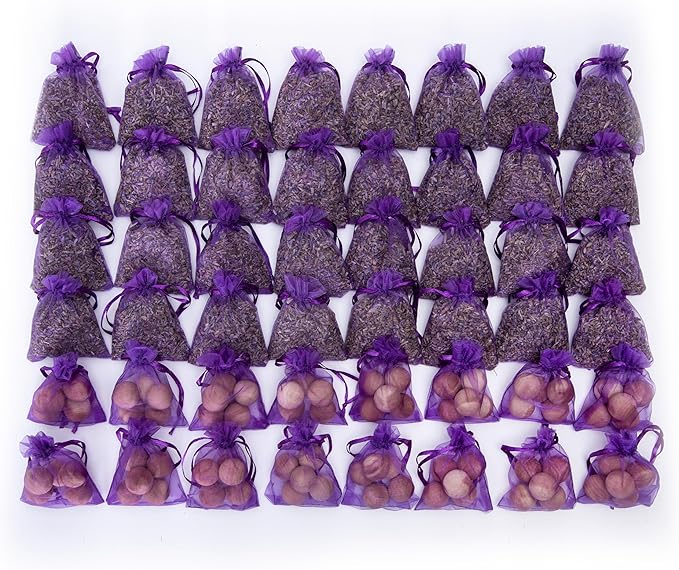 Pack of 48 Lavender Cedar Sachets - 32 Lavender, 16 Cedar for Closet, Drawer, Dresser, Wardrobe and More, LV-D-LC-3