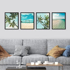SIGNWIN Framed White Topical Teal Sky Palm Tree Beach Ocean Seaside Wall Art, Set of 4 Landscape Colorful Wall Decor Prints, Nature Wilderness Wall Décor for Living Room, Bedroom - 12"x16" Black