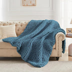 Carriediosa Chunky Knit Throw Blanket 50" X 60", 100% Hand Made Large Chenille Loop Yarn Soft Fluffy Throws for Couch Sofa Bed, Big Crochet Cozy Heavy Thick Cable Woven Blankets, Lyons Blue