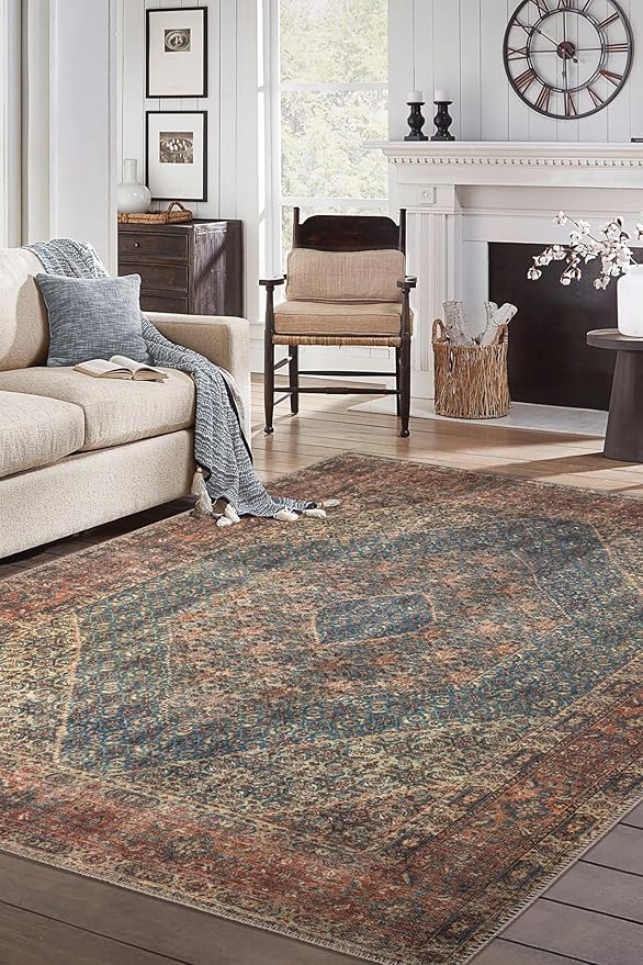 Keen Home Design 10x14 Rug - Machine Washable Area Rug with Non-Slip Backing, Ideal for Living Room, Dining Room, Bedroom - Vintage, Easy Clean, Durable, Low Pile Rug - (9'7" x 14')