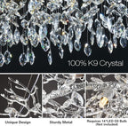 Modern Crystal Chandeliers for Dining Room, 40" Round Silver Tree Branches Chandeliers, Large Dining Room Over Table Chandeliers Lights Fixture, Branches and Crystals Ceiling Light Fixtures