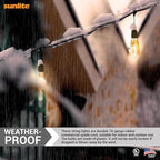 Sunlite 48ft Outdoor String Lights, 1.5W Commercial Grade, Waterproof, Linkable Strands, UL Listed, 15 Hanging Sockets, Shatterproof LED Edison Bulbs Included, 2700K Soft White