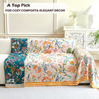 Boho Throw Blanket, 100% Organic Cotton Breathable Ultra Soft 91" x 98" Bed Quilt Throw - All Season Floral Rustic Farmhouse Decor Luxury Reversible Blanket for Sofa Couch Chair and Gift