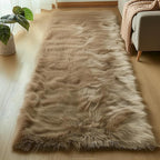 Goolela Furry 2x6 Fluffy Faux Sheepskin Beige Washable Shag Rug for Living Room Bedroom Sofa Cute Room Decor Rectangle