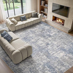 Tortania Washable 10x12 Area Rug for Living Room: Modern Abstract Neutral Large Soft Thin Rugs - Non Slip Indoor Carpet for Bedroom Dining Room Office Nursery Home Floor Decoration - Blue Grey