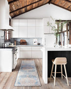 Loloi Layla Collection LAY-07 Blue/Tangerine 2'-6" x 9'-6" .13" Thick Runner Rug, Soft, Durable, Vintage Inspired, Distressed, Low Pile, Non-Shedding, Easy Clean, Printed, Living Room Rug