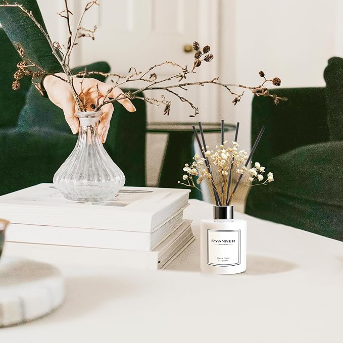 Reed Diffuser Set,5.1oz Clean Linen Scent Diffuser with Sticks Home Fragrance Reed Diffuser with Essential Oil for Bathroom Shelf Decor&Air Freshener,Home Bathroom Office Decor & Gifts