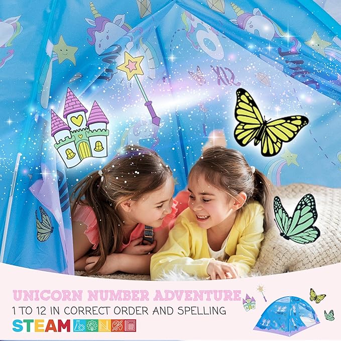 Pink Unicorn Full Bed Tent for Kids Indoor Fort - Magical Dream Tents for Boys Pop Up Toddler Bed Canopy for Girls Bunk Bed Tent for Top Bunk - Sensory Sleep Pod for Kids Educational