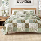 Great Bay Home 3-Piece Full/Queen Microfiber Quilt Set with Shams - Patchwork Floral Reversible Design - Lightweight, All-Season, Layerable Bedding Set (Floral Grid - Brown)